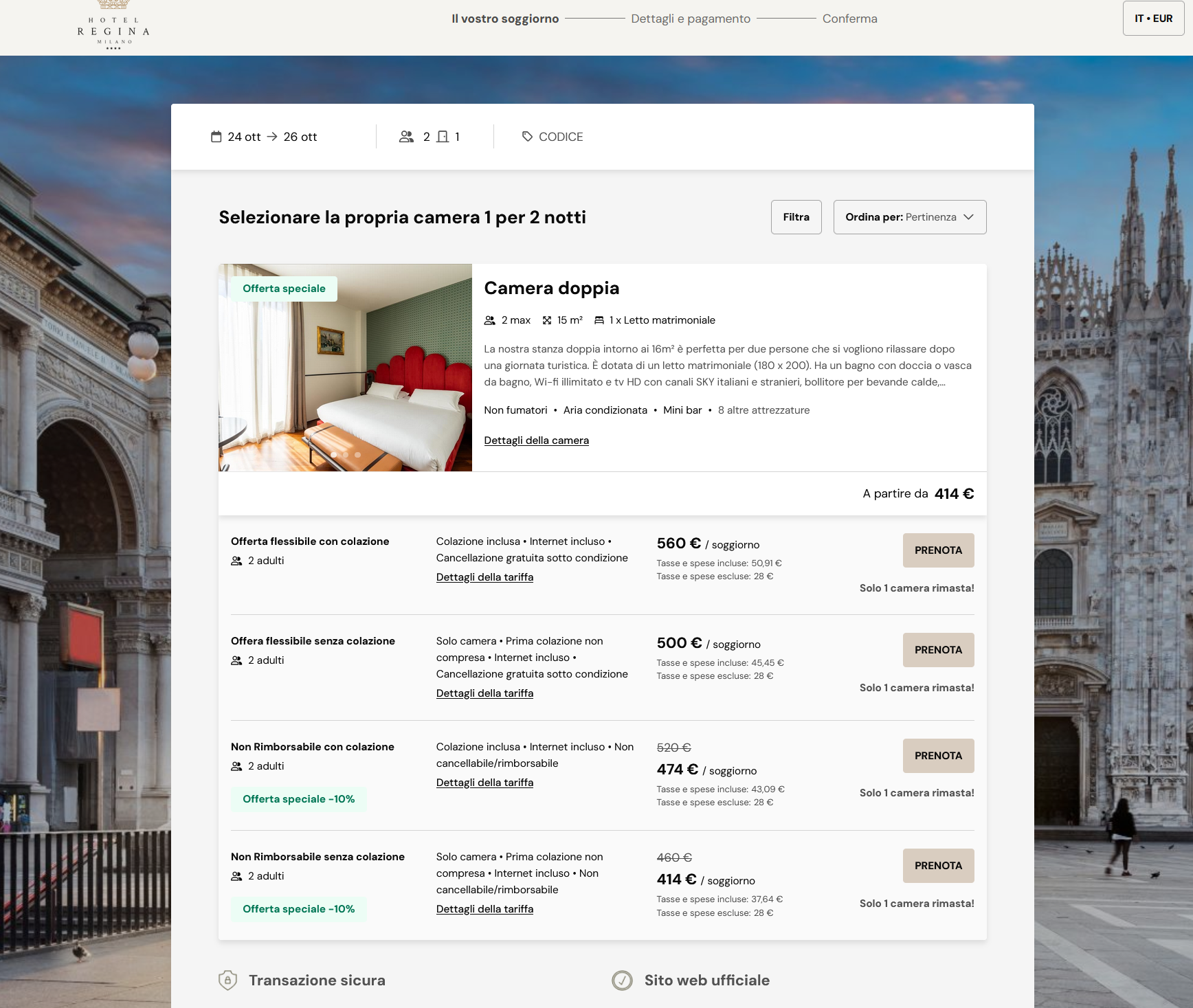 Hotel Regina booking page preview